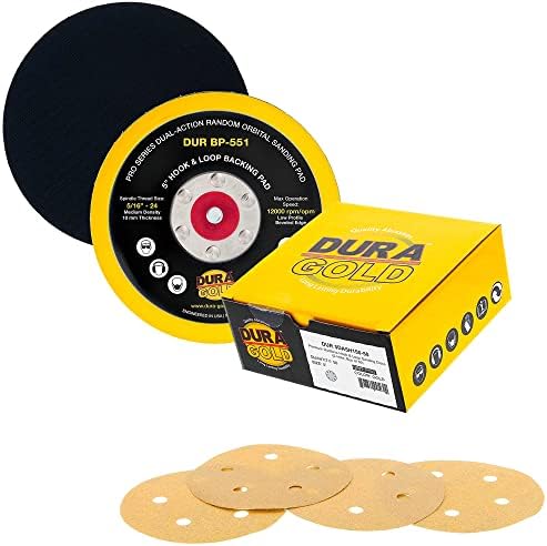 Dura-Altın 5 Zımpara Diskleri - 150 Grit - 5 Delik Deseni ve 5 Kanca ve Halka DA Destek Plakası