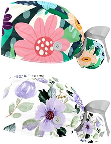 2 ADET Tavşan Çiçek Kabarık Kapaklar Düğme Pamuk Çalışma Şapka Ter Bandı Ayarlanabilir Elastik Kravat Geri Şapkalar Kadınlar