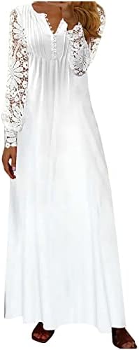 Bayan Günlük elbiseler V Yaka Dantel Çiçek Uzun Kollu Pilili Düğme Moda Baskı Gevşek Maxi Uzun Parti Plaj Elbise
