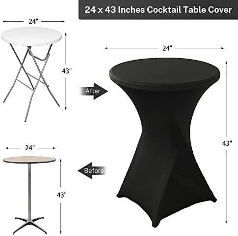 Osunnus 1 Paket kokteyl masası Kapakları Siyah Yuvarlak Masa Örtüsü 24x43 İnç Spandex Sıkı masa örtüleri Bar Yükseklik Masaları