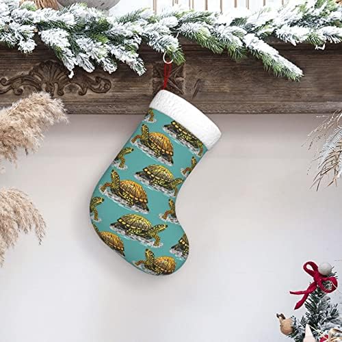 Waymay Kutusu Kaplumbağa Teal Noel Çorap 18 İnç Noel Asılı Çorap Klasik Tatil Dekorasyon Çorap