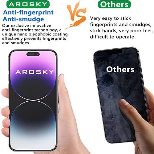AROSKY 3 Paketi için iPhone 14 Pro Ekran Koruyucu, Çizilmeye dayanıklı Anti-parmak izi Temperli Cam Ekran Koruyucu için iPhone