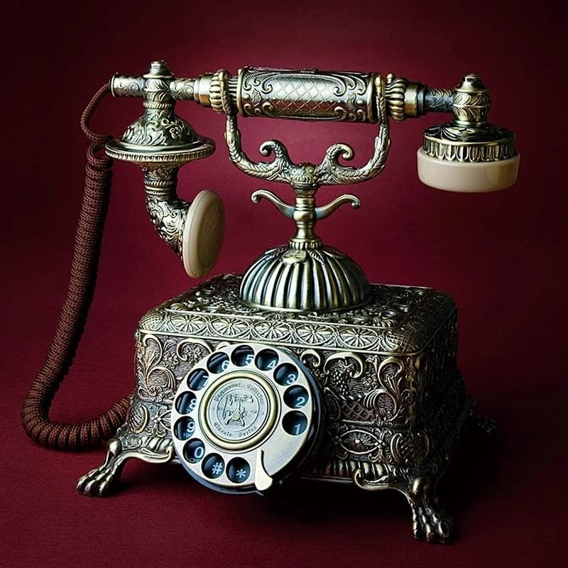 WENLII Metal Vintage Antika Telefon Eski Moda Kablolu Telefon Sabit Döner Kadranlı ev ofis dekorasyonu