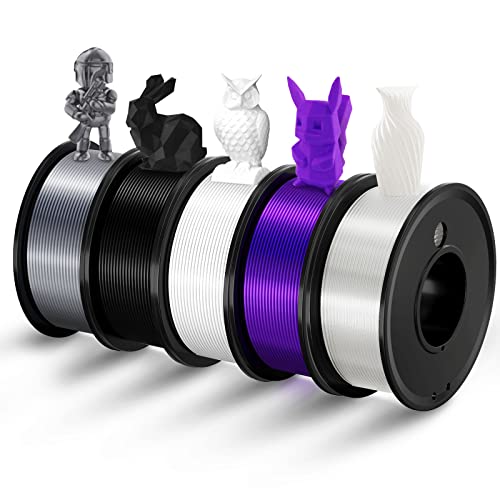 FAHKNS 3D Yazıcı Filament PLA 1.75 mm 3-D Baskı Malzemeleri 5 Renkler Paket Baskı Filimate 1.75 mm Beyaz Siyah Gümüş Mor
