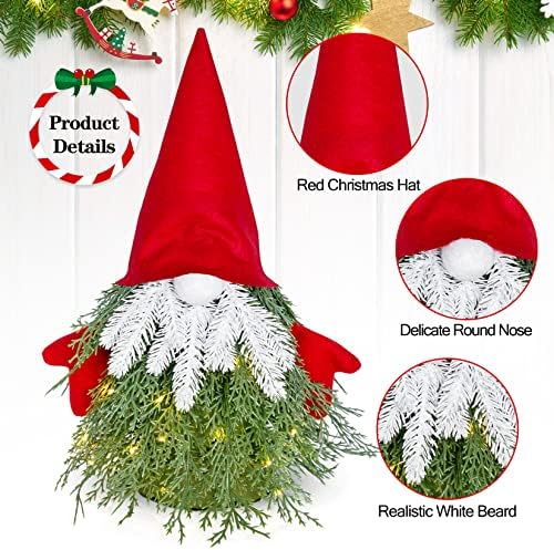 Mini Önceden Aydınlatılmış Gnome Noel Ağacı, 3 Asılı Gnome Süslemeli Masa Üstü Noel Ağacı, Noel Tatili Doğum Günü Partisi