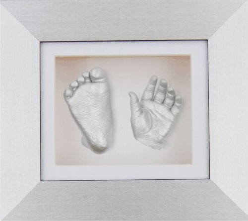 BabyRice Yeni Bebek Döküm Kiti ile 6x5 Fırçalanmış Gümüş 3D kutu ekran Çerçevesi / Beyaz Montaj / Beyaz Destek / Gümüş boya