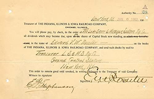 Indiana, Illinois ve Iowa Demiryolu A. Ş. Edward V. W. Rossiter tarafından verilmiş ve imzalanmış - Stok Sertifikası