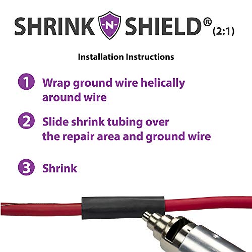 Shrink-N-Shield (2:1) – Topraklama kablosu ile EMI Koruyucu Isıyla daralan kablo ucu - 0,1875 Çap-12 Uzunluğunda
