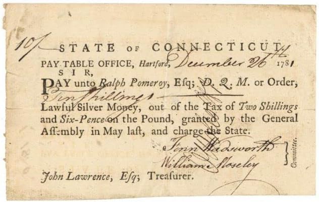 Oliver Wolcott Jr. - Connecticut Devrim Savaşı tarafından İmzalanan 1780 tarihli Ödeme Emri