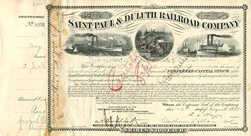 Saint Paul ve Duluth Demiryolu A. Ş. Anthony J. Drexel tarafından imzalandı - Stok Sertifikası