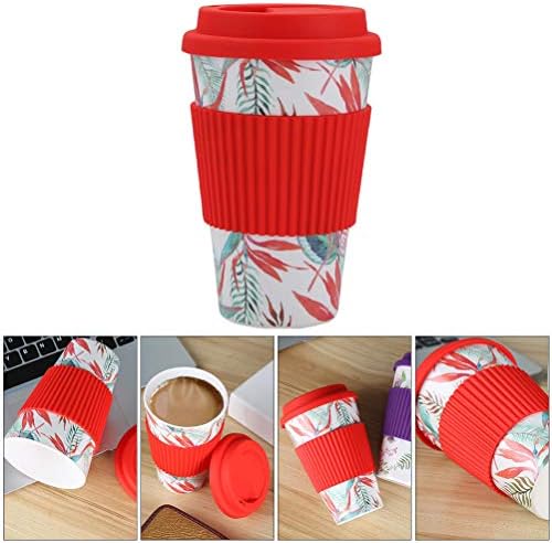 DOITOOL Kahve Fincanı, 1 adet Bambu Elyaf Kahve kapaklı bardak Kahve Kupa Seyahat Kahve Fincanı Cafe (Kırmızı)
