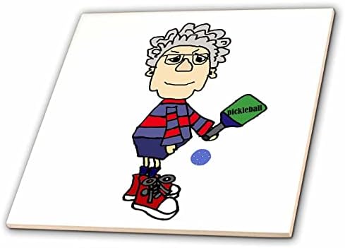 Pickleball Spor Karikatür Emeklilik Oynayan 3dRose Komik Sevimli Yaşlı Kadın - Fayans (ct_352615_1)