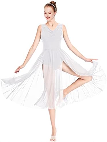 Z & X Kadınlar Modern Bale Lirik Dans Elbise Kolsuz V Backless Leotard Bölünmüş Sheer Tül Flowy Etek Giyim