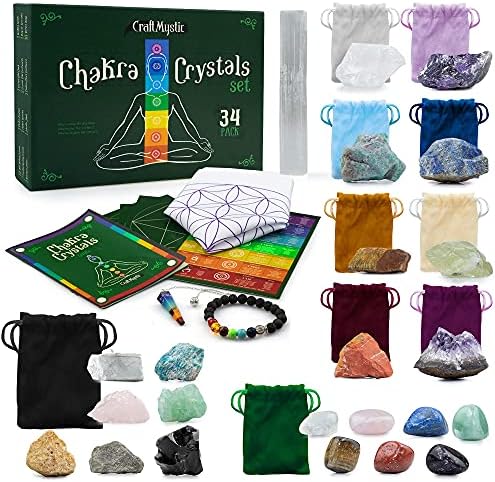 Büyücülük Malzemeleri Kutusu 36 Paket, Büyücülük için 21 Kristal ve 33 Paket Çakra Kristalleri Seti