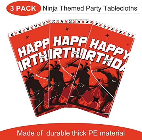 3 Adet Ninja Desen Masa Örtüleri, Ninja Doğum Günü Partisi Malzemeleri Gençler için Tek Kullanımlık Plastik Dikdörtgen Ninja