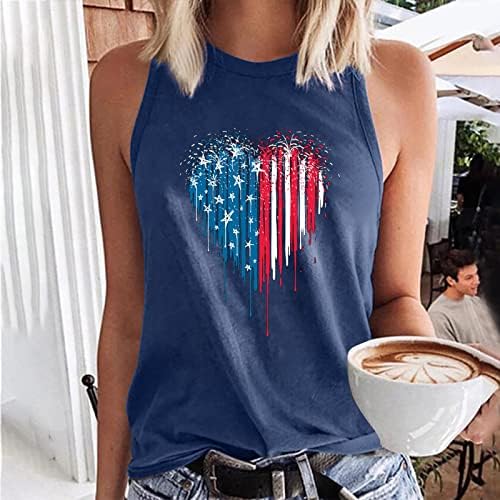Yaz Tankı Üstleri Kadınlar için Amerikan Bayrağı Kalp T Shirt 4th Temmuz Vatansever Kolsuz Tees En Bağımsızlık Günü Gevşek