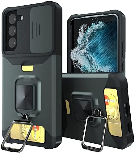 ABİTKU Galaxy S22 Artı 5G Durumda, 360° Halka Standı ile (Destek Araba Manyetik Kickstand) cüzdan kart tutucu ve Slayt Kamera