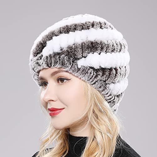 Kış Kadın Doğal Şapka Kar Kap Kış Şapka Kadınlar için Sıcak Kız Gerçek Örgü Skullies bere