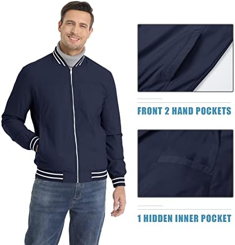 KEFITEVD erkek Bombacı Ceketler Hafif gündelik spor giyim Ceket Rüzgar Geçirmez Softshell Rüzgarlık Zip Up Üniversite Ceket