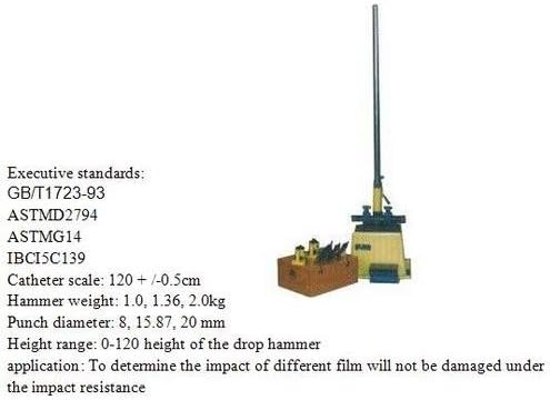 Gowe Boyama Filmi Çarpma Tertibatı, Darbe Test Cihazı Kateter ölçeği: 120 + /-0,5 cm, Çekiç ağırlığı: 1,0, 1,36, 2,0 kg,