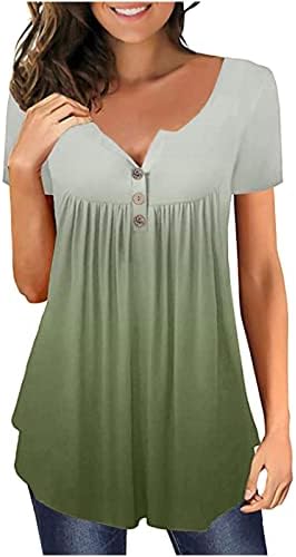 Kadınlar için JİOEEH Kısa Kollu Gömlek, Batik V Boyun T Shirt Yaz Casual Tunik Düğme Up Bluzlar Gevşek Fit Tops