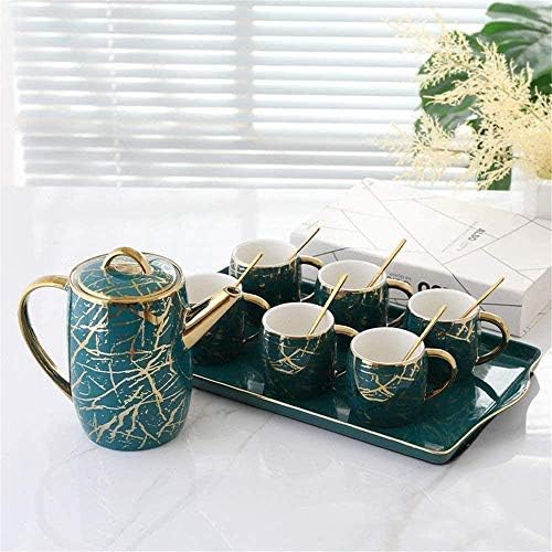Ev çay seti Basit Seramik çay bardağı Set Yaratıcı Lüks Altın Trim 6 Adet çay bardağı ve Kaşık ile bir Çaydanlık Seramik
